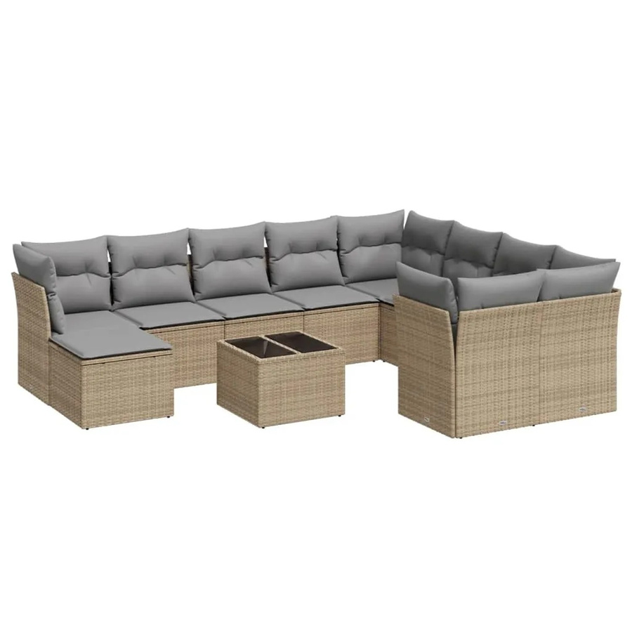 vidaXL 11-teilige Garten-Sofagarnitur in L-Form aus Polyrattan mit Kissen in Beige und Grau - Bild 2