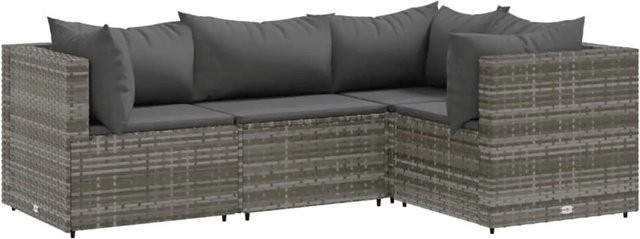 vidaXL 4-tlg. Garten-Lounge-Set in L-Form aus grauem PE-Rattan mit Polsterkissen und pulverbeschichtetem Stahlgestell - Bild 1
