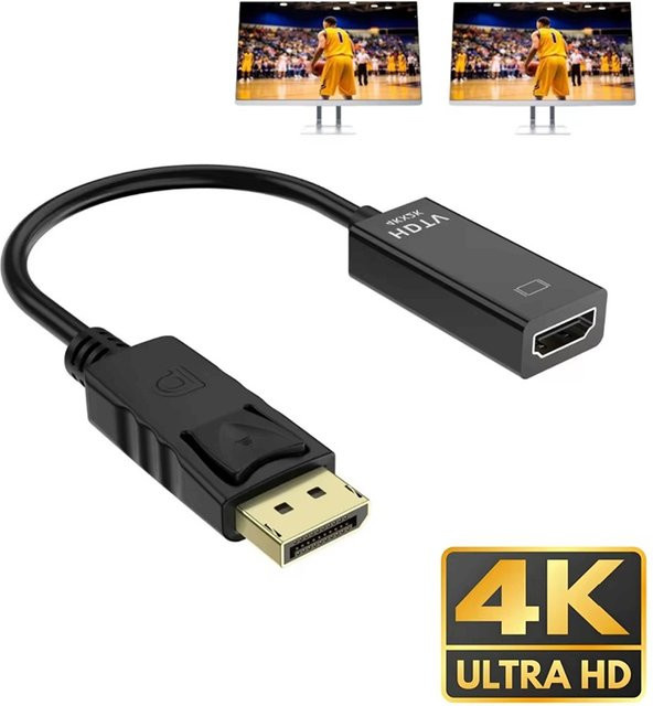 BRYNTHORX DisplayPort zu HDMI Adapter Konverter in Schwarz für 4K und 1080P Videoübertragung - Bild 1