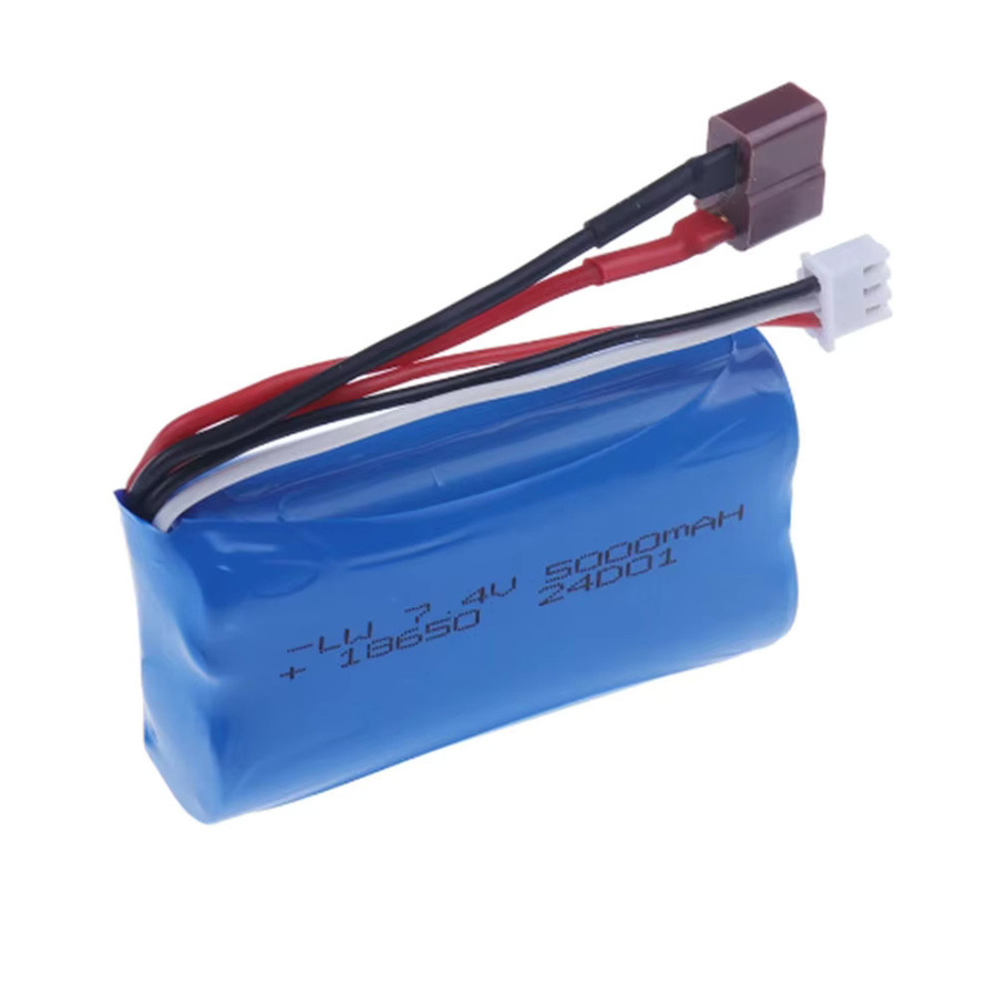 Wltoys Upgrade 7,4V 18650 Li-Ion Akku mit 5000mAh und Ladegerät in Blau für RC Autos 10428 12428 12423 Q46 SCY-16101PRO SCY-16102P - Bild 2