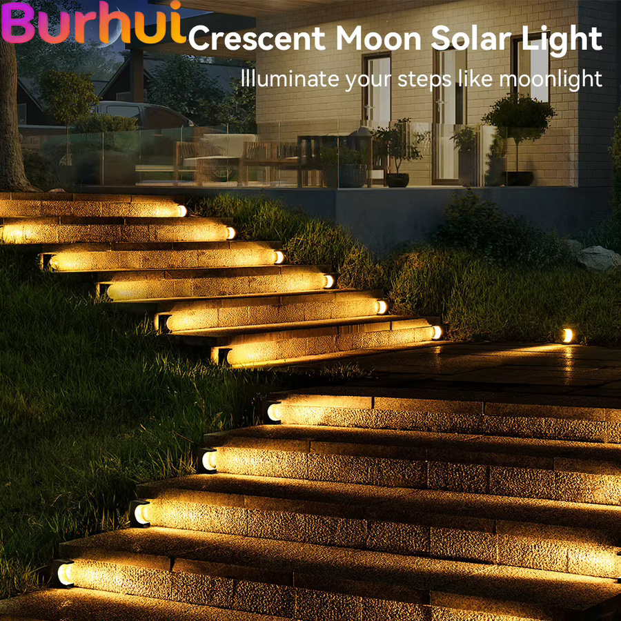 Burhui Solar-Treppenleuchte LED für Außenbereich, IP65 wasserdicht, dekorative Gartenbeleuchtung für Terrasse und Weg, Schwarz - Bild 3