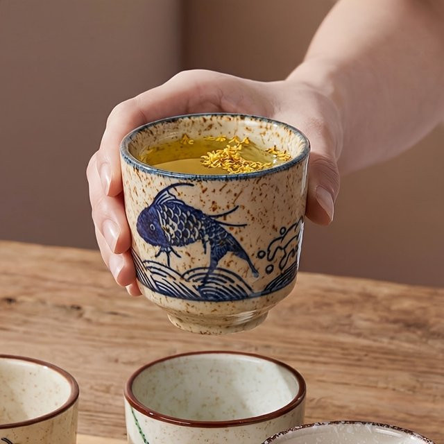 Yolife 4er-Set japanische Keramik-Teetassen im Vintage-Stil - Bild 1