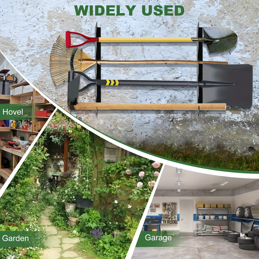 2er-Set Gartenwerkzeughalter aus Metall in Schwarz zur Wandmontage für Schaufeln und Rechen - Bild 4