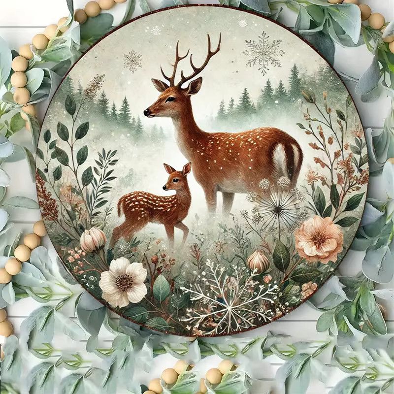 Potdemiel Vintage Wandkunst aus Eisen mit Waldhirsch-Mutter Design, runde Metallplakette für Garten und Küche, Durchmesser: 20,3 cm - Bild 3