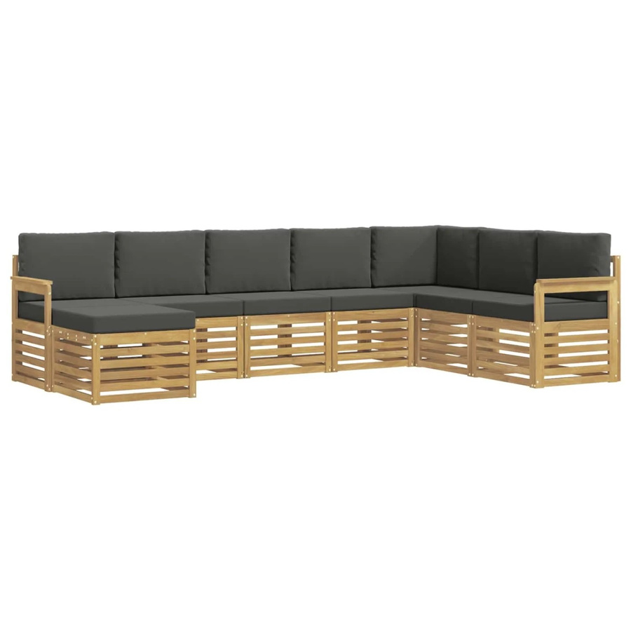 vidaXL Outdoor-Sofagarnitur 8-teilig in L-Form aus Akazienholz mit Polstern in Weiß und Anthrazit - Bild 2