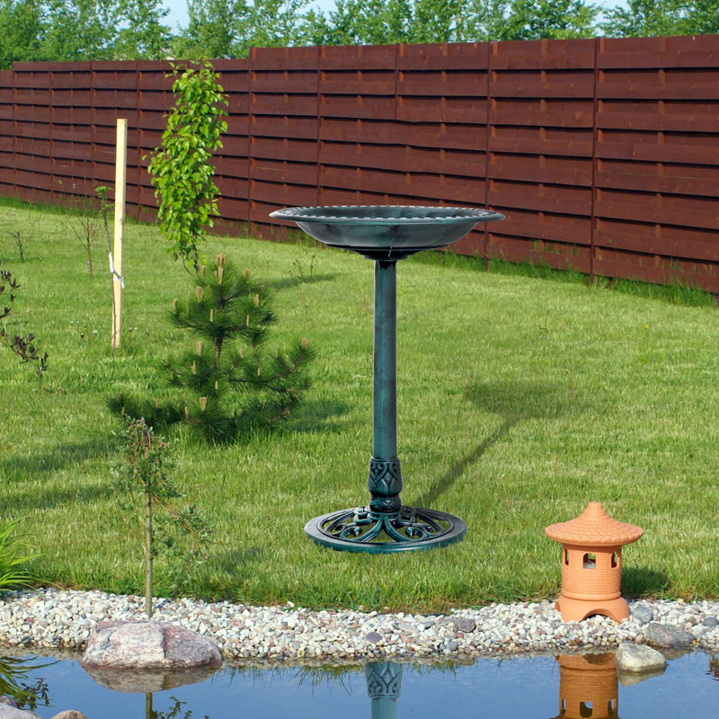 Outsunny Vogeltränke und Vogelbad in Grün mit Ständer, muschelförmiges Design aus Kunstharz, Höhe: 69,5 cm - Bild 2