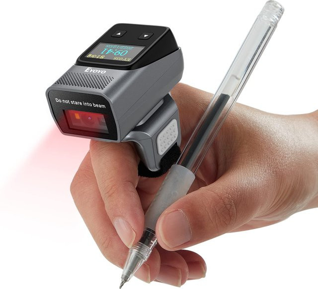 Eyoyo EY-038 Bluetooth-Barcodescanner mit Mini-Display, tragbarer 1D und 2D Barcodeleser für iPad, iPhone und Computer - Bild 1