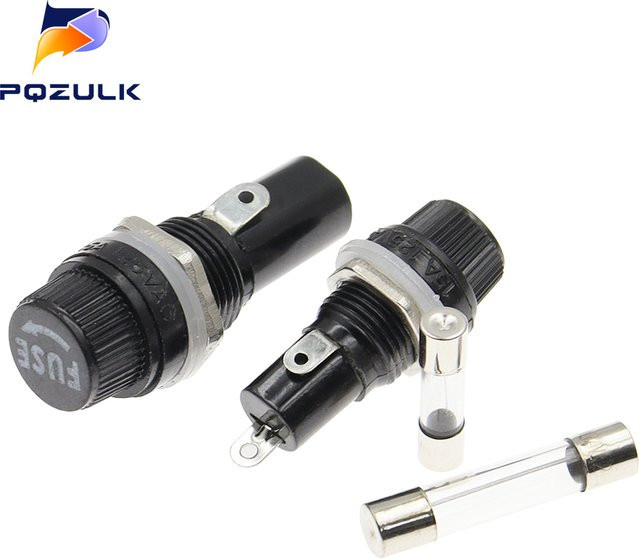 PQZULK Sicherungshalter Set für Glas Sicherungen, Panel Mount, Schwarz, 5 Stück (5x20mm und 6x30mm) - Bild 1