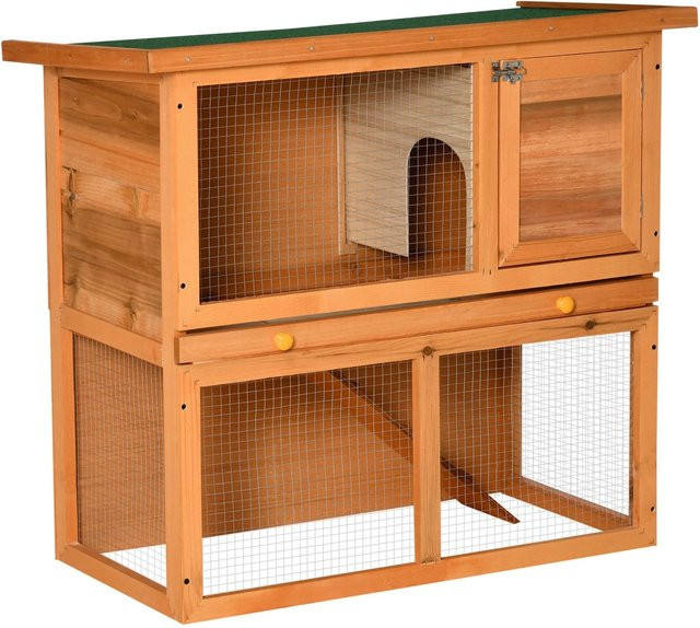 PawHut Kleintierstall aus Tannenholz und Fichtenholz mit verzinktem Draht in Gelb und Grün, B/T/H: 90 x 45 x 80 cm - Bild 1