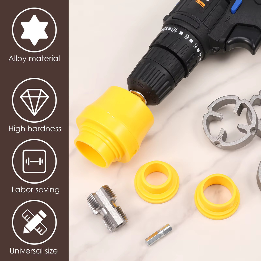 Toorise PVC-Rohreinfädler-Set für elektrische Bohrmaschinen mit 3 Matrizen für 1/2 Zoll, 3/4 Zoll und 1 Zoll - Bild 2