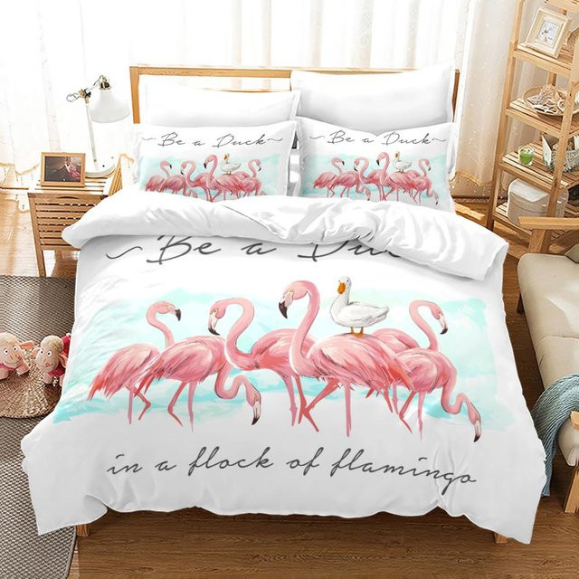 Rosa Flamingo Bettwäsche Set mit 3D Anime Design, Farbe Rosa, Material Mikrofaser, B/T: 200 x 200 cm - Bild 1