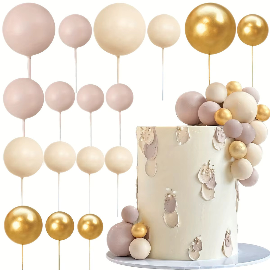 17 Stück dreifarbige Kuchendekorationskugeln in Beige, Braun und Gold aus Papier - Bild 1