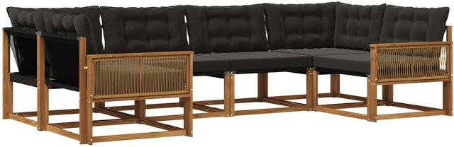 vidaXL Outdoor-Sofagarnitur L-Form aus massivem Akazienholz mit 6 Kissen in Schwarz und Natur - Bild 1