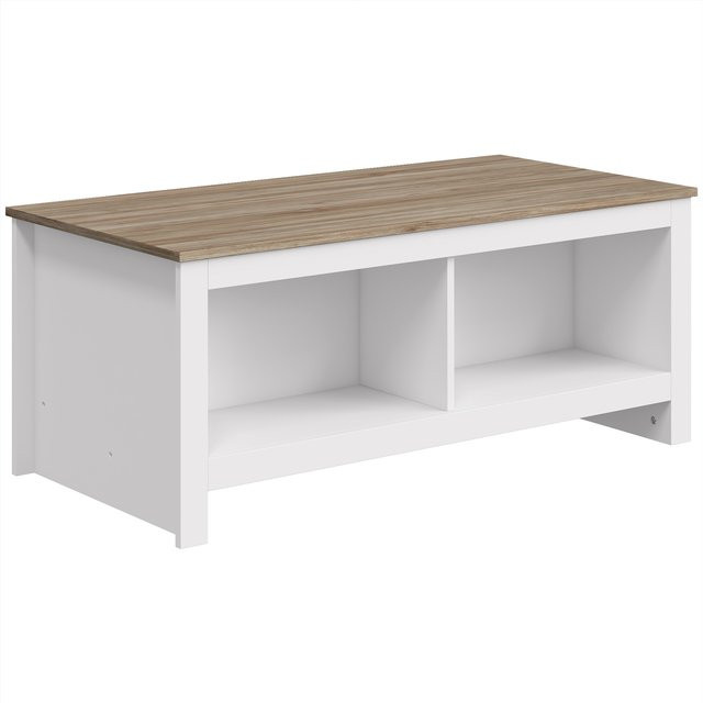HOMCOM Rechteckiger Couchtisch in Eiche und Weiß mit 4 offenen Fächern, B/T/H: 110 x 55 x 45,5 cm - Bild 1
