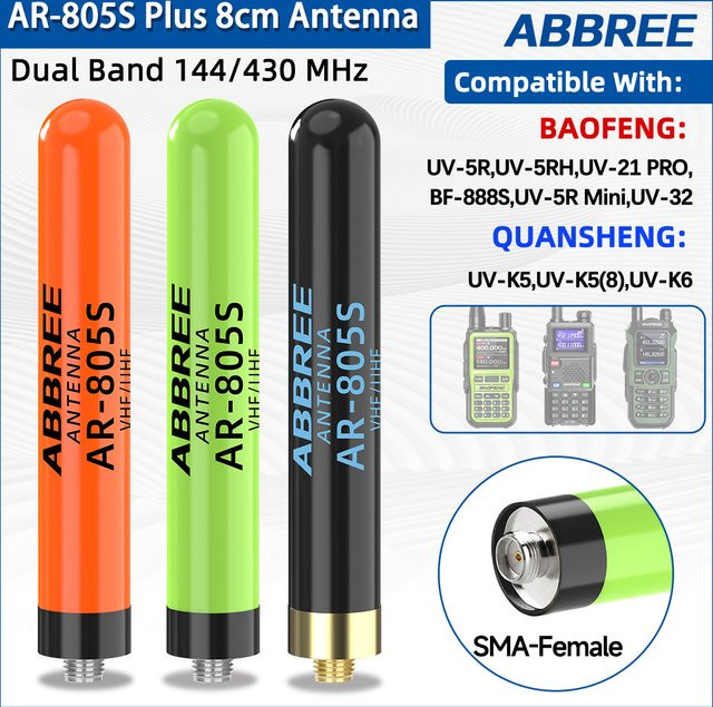 ABBREE AR-805 Plus 805S Dualband Kurz- und Langstrecken-Walkie-Talkie-Antenne mit SMA-Buchse in Schwarz für Baofeng UV-5R MINI UV-32 Amateurfunk - Bild 1