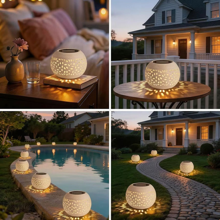 Leclstar Solar-Tischleuchte aus Metall für den Außenbereich, wasserdichte Gartenlaterne in Weiß oder Schwarz mit warmweißem Licht für Terrasse und Garten - Bild 6