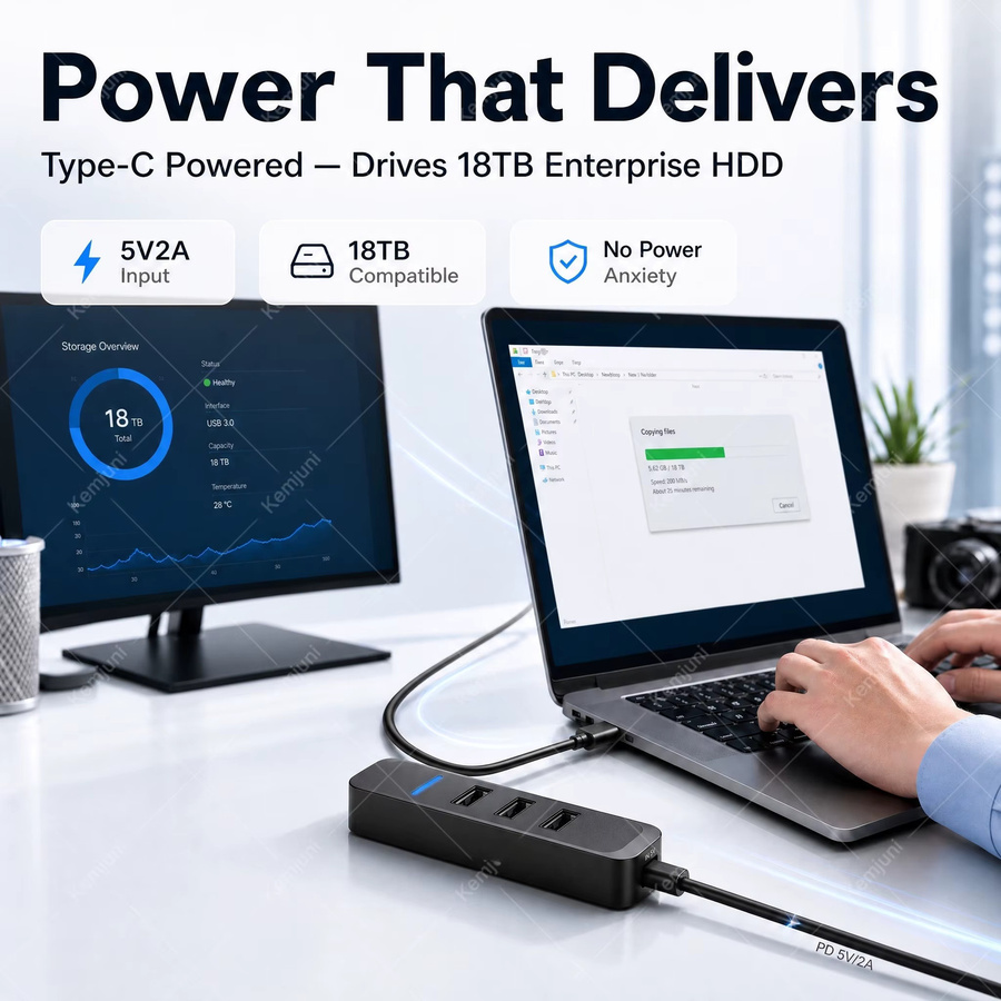 Kemjuni USB 3.0 Hub 4-Port USB-Verlängerungskabel in Schwarz mit 3m Kabellänge für Desktop-Computer, Laptops, Mac und Windows mit 5GBPS Übertragungsrate - Bild 5