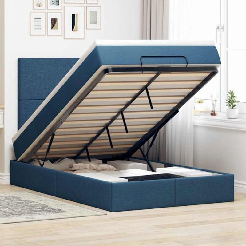 vidaxl Ottoman Polsterbett mit Matratze und LED-Beleuchtung in Blau, B/T/H: 120 x 190 cm - Bild 1