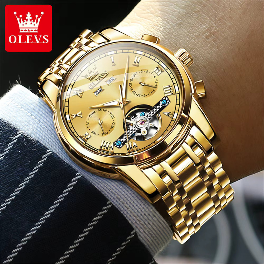 OLEVS Armbanduhr, Automatik, Edelstahl, Gold, Herren - Bild 2