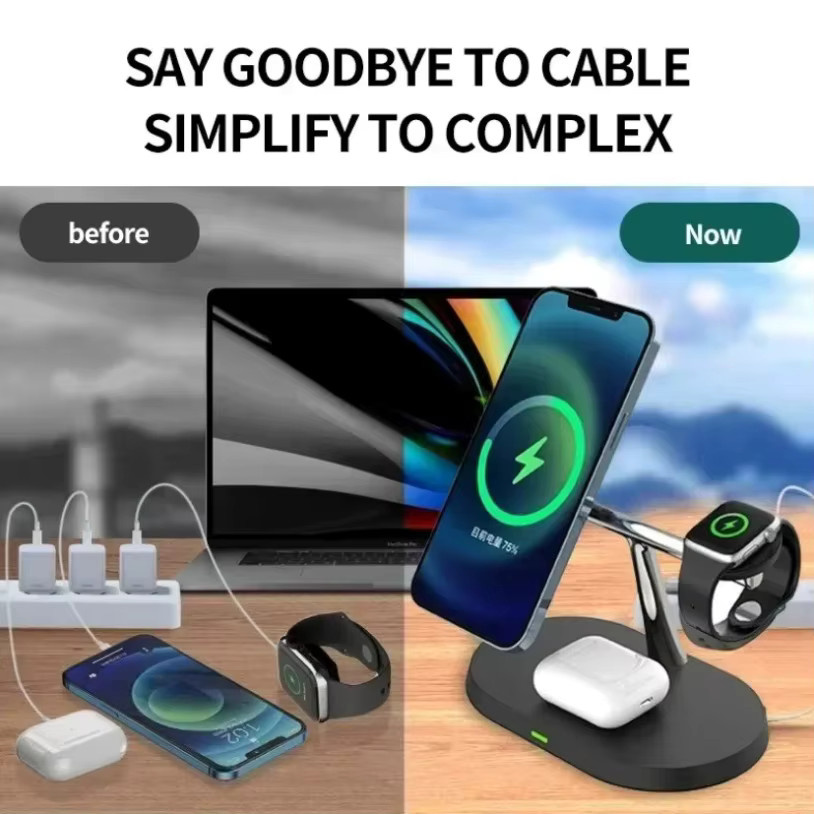 Opansten 3-in-1 Magnetisches Kabelloses Ladegerät für iPhone, iWatch und AirPods in Schwarz - Bild 4
