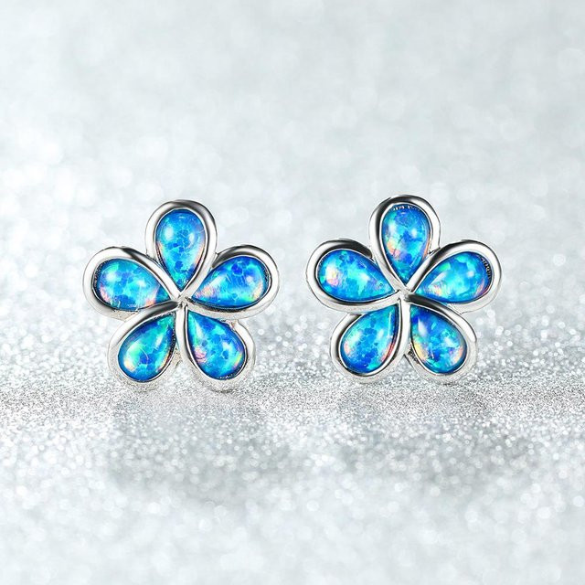 YIRAN Jewelry 5 Ohrringe, Fünfblättrige Blume, 925 Silber, blau, Damen - Bild 1