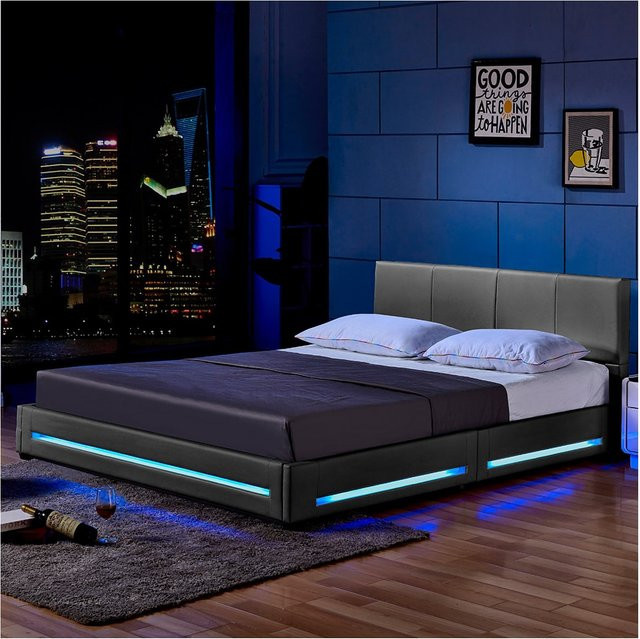 HOME DELUXE LED Bett ASTEROID mit Matratze, gepolstert, Grau, B/T: 160 x 200 cm - Bild 1