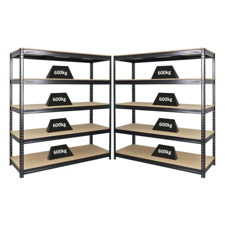 PROREGAL Bison Profi Schwerlastregal Set, 2er Pack, Schwarz, H x B x T: 180 x 160 x 60 cm, 5 Fachböden, Fachlast 600 kg - Bild 2