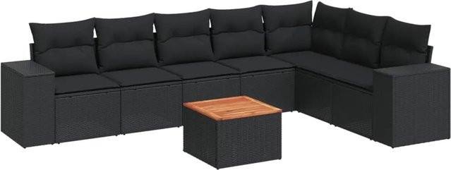 vidaXL 8-tlg Garten-Sofagarnitur in L-Form aus Polyrattan und Akazienholz mit Kissen in Schwarz - Bild 1