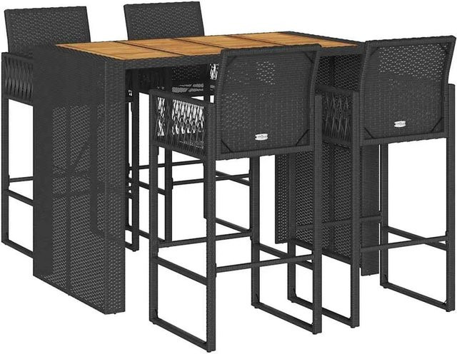 vidaXL 5-teiliges Gartenbar-Set aus Poly-Rattan und Akazienholz in Schwarz - Bild 1