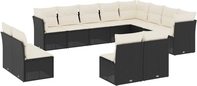 vidaXL 12-tlg. Garten-Sofagarnitur in L-Form aus Polyrattan mit Kissen, Schwarz - Bild 1