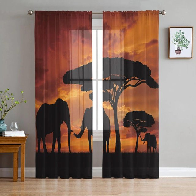 Transparente Tüllvorhänge von A Family Of Home Textiles mit Elefanten-Motiv, B: 135 cm, H: 114 cm - Bild 1