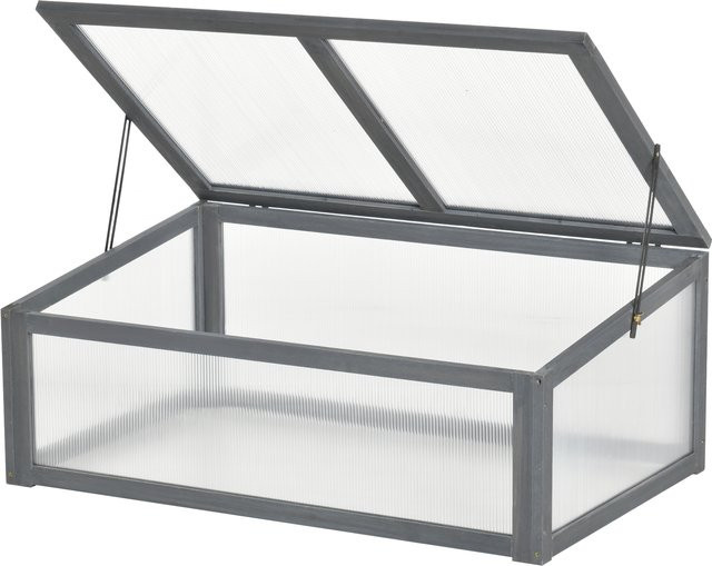 Outsunny Mini Gewächshaus und Frühbeet aus Holz in Grau, B/T/H: 100 x 65 x 40 cm - Bild 1