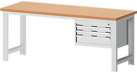Werkbank cubio W-2077/11-2.37 in Lichtgrau mit Holzplatte, B/T/H: 200 x 75 x 120 cm - Bild 1
