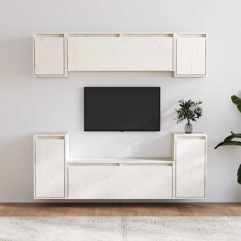 6er-Set TV-Schränke aus Massivholz Kiefer in Weiß von vidaxl im klassischen und minimalistischen Design - Bild 1