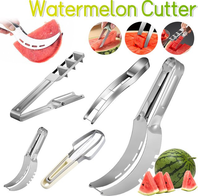 APWIKOGER Wassermelonen-Schneider aus Edelstahl und Kunststoff in Silber und Weiß mit rutschfester Basis - Bild 1