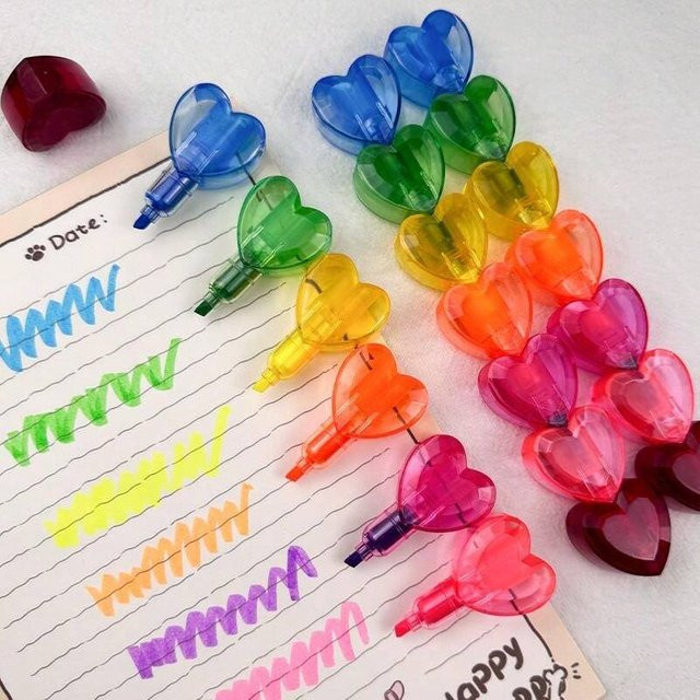 6er-Set fluoreszierende Textmarker im Herz-Design, bunte Leuchtstifte mit Keilspitze für Schule und Büro - Bild 1