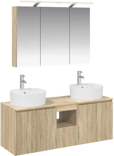 vidaXL Badezimmerschrank-Set 4-teilig Sonoma-Eiche, Farbe Braun, mit LED-Beleuchtung und Spiegelschrank - Bild 1