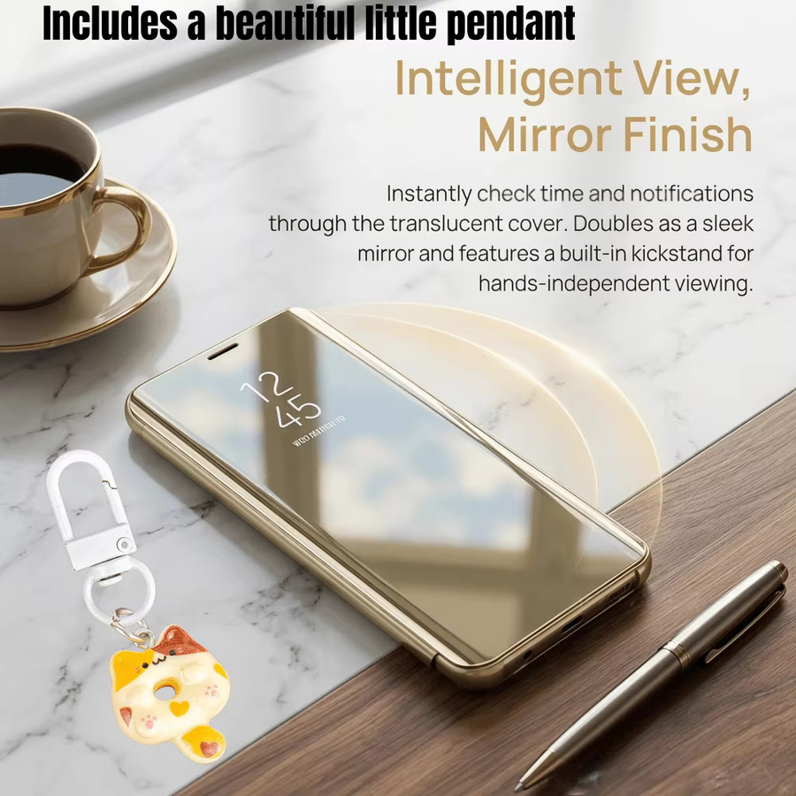 Intelligente Flip-Handyhülle mit Spiegelhalterung für Samsung Galaxy S26 Ultra, S26 Plus, S26, S25 Ultra, S24 und S23 Ultra in Schwarz - Bild 2