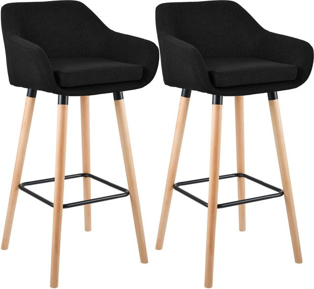 CLP Barhocker 2er Set gepolstert mit Lehne Grant, moderne Barstühle mit Stoffbezug und Holzgestell in Schwarz Matt - Bild 1