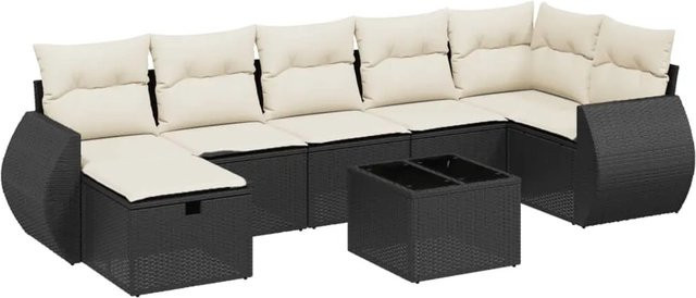 vidaXL 8-tlg. Garten-Sofagarnitur in L-Form mit Kissen und Couchtisch, Schwarz - Bild 1