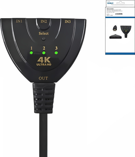 DINIC Automatische HDMI Umschaltbox 3 auf 1 in Schwarz für 3 Geräte an 1 Fernsehgerät - Bild 1