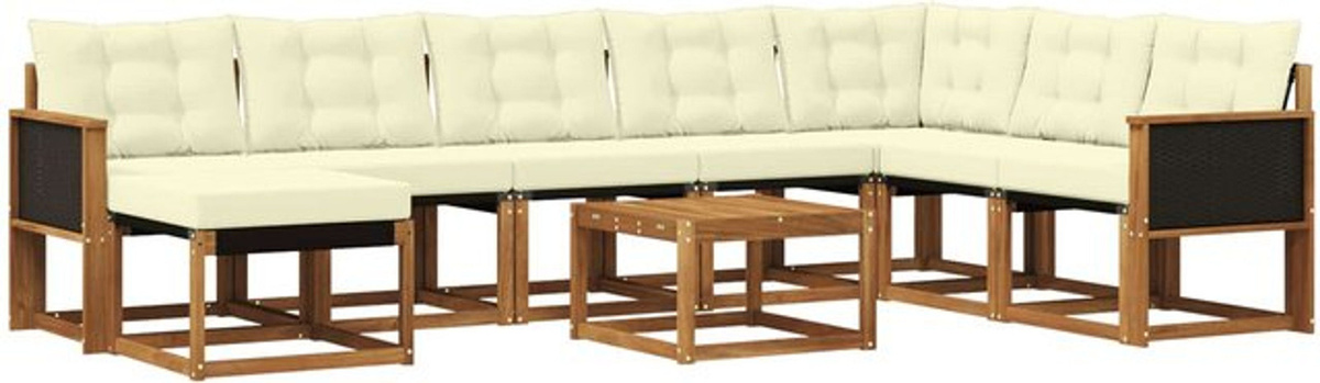 Modernes Outdoor-Sofagarnitur Set aus Massivholz mit 9-teiligen Kissen in Natur und Beige von vidaXL - Bild 1