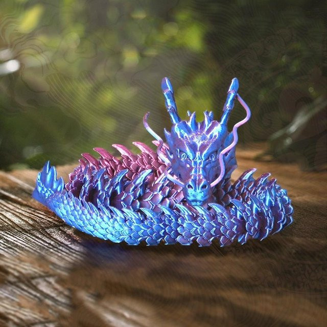 Blaues 3D-gedrucktes Drachenornament mit beweglichen Gelenken als kreative Aquariendekoration für Pflanzen und Felslandschaften, Größe: 90 x 30 cm - Bild 1