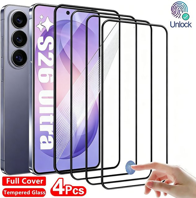 4er-Pack Displayschutzfolie aus gehärtetem Glas für Samsung Galaxy S21 S22 S23 S24 S25 S26 Ultra und Edge, transparent - Bild 1
