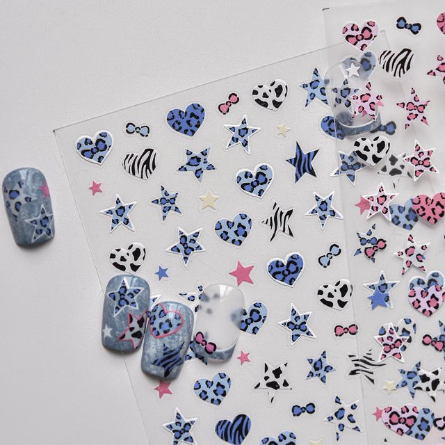 NAILFYOU Nagelkunstaufkleber, Blau Rosa Leopardenmuster, 5D - Bild 1