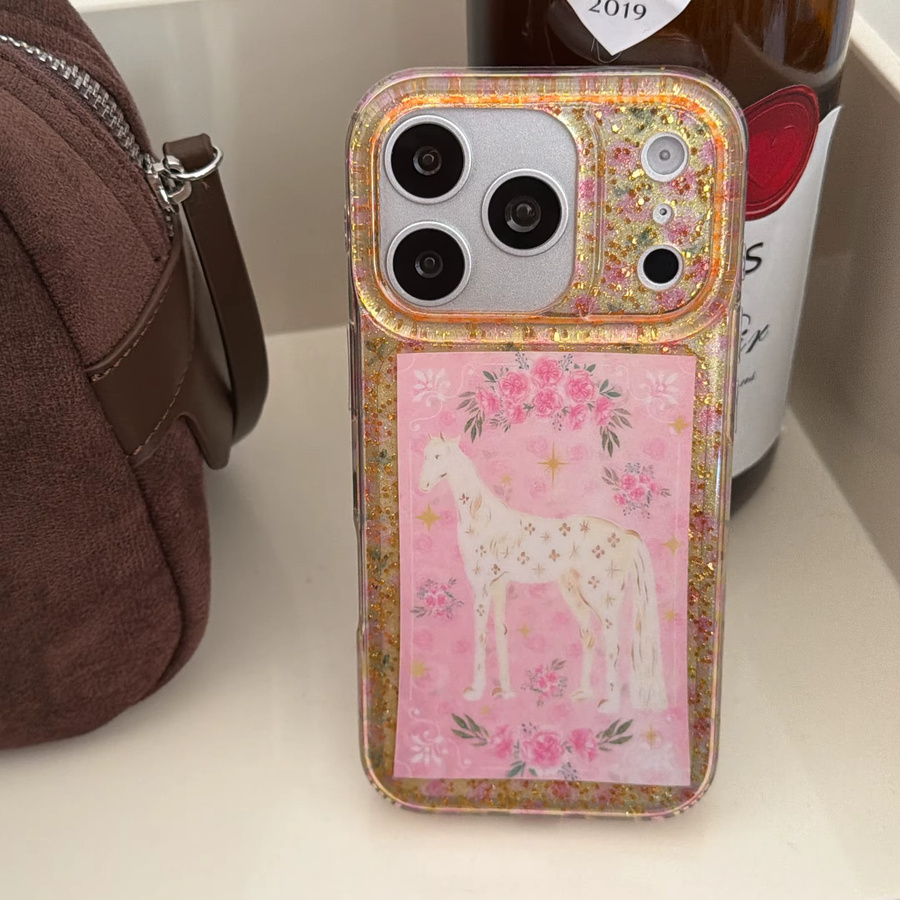 TROPLET Handyhülle mit rosa Blumenmuster und goldenen Sternen für iPhone 11 bis iPhone 17 Pro Max Plus in Pink und Gold - Bild 2