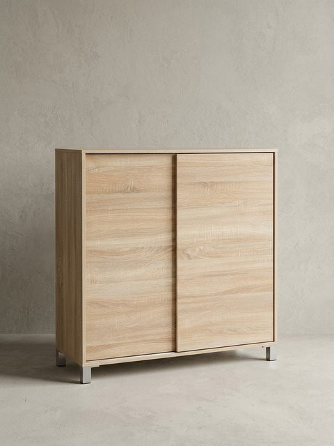 Schuhschrank aus Holz von KADIMA DESIGN in Sonoma, modern mit Schiebetüren und Ablage für 20 Paar Schuhe, Farbe: Braun/Beige, B/T/H: 100 x 38 x 108 cm - Bild 1