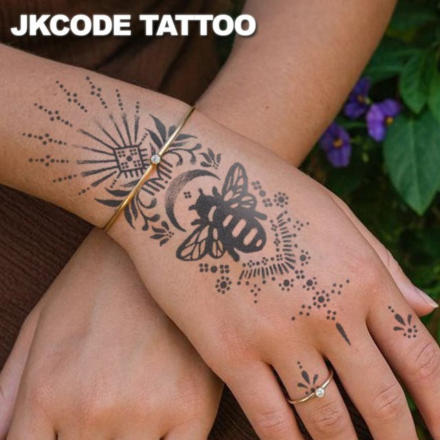 JKCODE TATTOO Mehndi-Design Semi-Permanente Tattoos, Wald-Thema Biene, Kinder - Bild 1