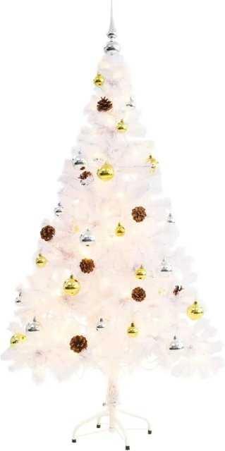 vidaXL Künstlicher Weihnachtsbaum mit Kugeln und LEDs in Weiß, Höhe: 150 cm - Bild 1
