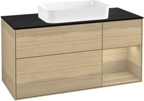 V&B Waschtischunterschrank Finion mit Wandbeleuchtung in Eiche Oak und Beige, Breite: 120 cm, Tiefe: 50,1 cm, Höhe: 50,1 cm - Bild 1